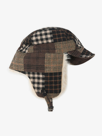 Winter Plaid Earflap Hat with Faux Fur Trim - Perfect for Cold Weather Protection
