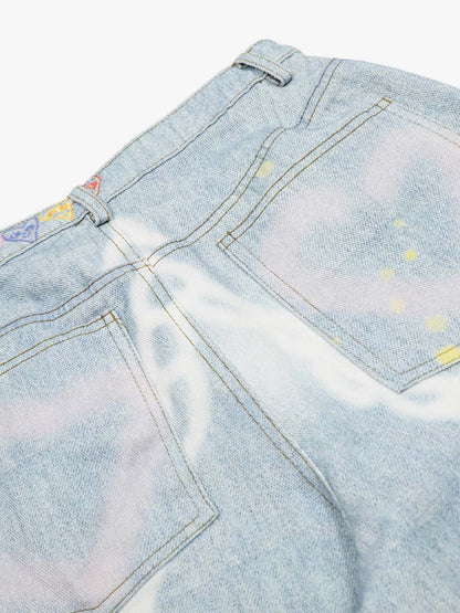 Artistic Wide-Leg Jeans with Unique Hand-Painted Designs for Women