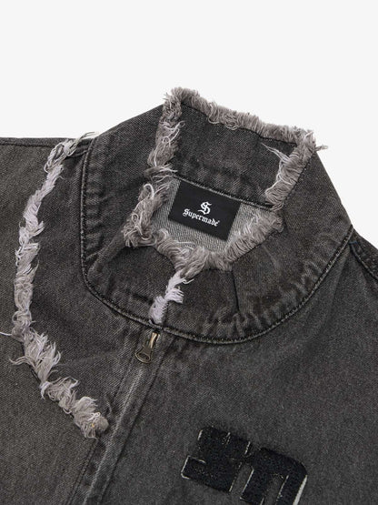 Thesupermade Appliqué Deconstructed Patchwork Distressed Raw-edge Denim Jacket