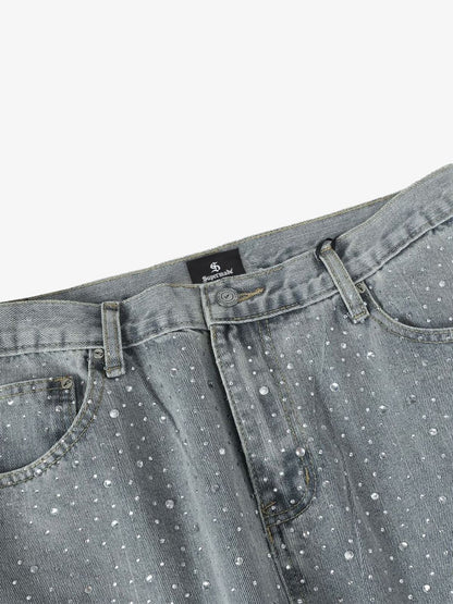 Sparkling Wide-Leg Denim Trousers for Stylish Comfort