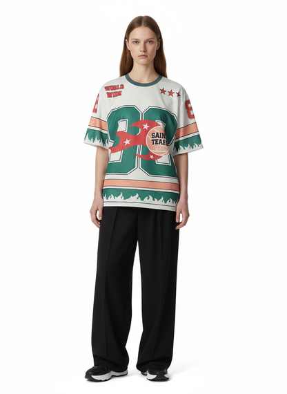 Retro Sport Motorcycle Flame Pattern T-Shirt