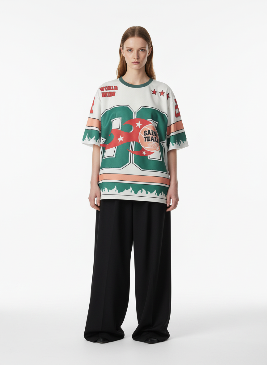 Retro Sport Motorcycle Flame Pattern T-Shirt