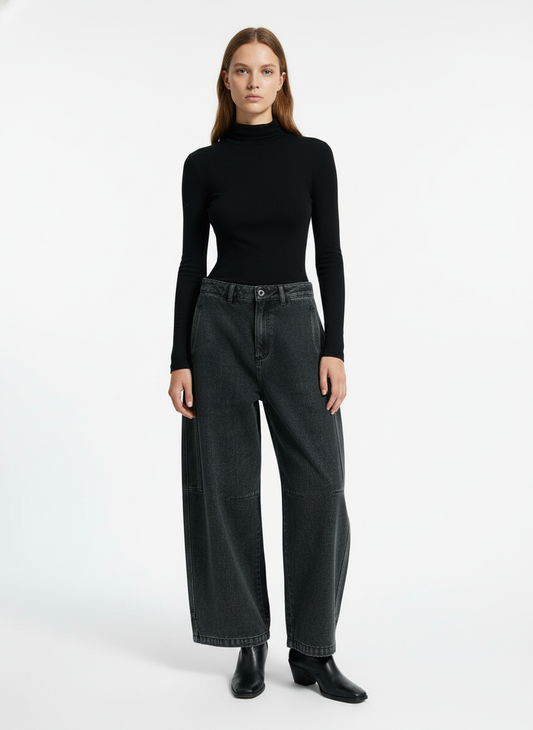 Washed Dirty Dyed Pleated  Barrel Jeans