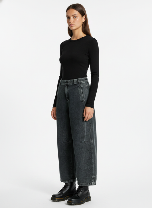 Washed Dirty Dyed Pleated  Barrel Jeans