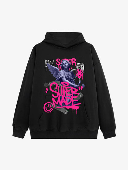 Graffiti Angel Print Hooded Sweatshirt
