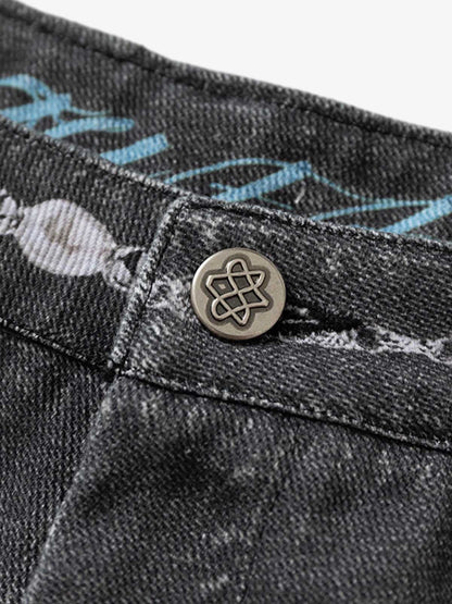 Thesupermade Graffiti Print Cold Transfer Camouflage Layered Cargo Jeans