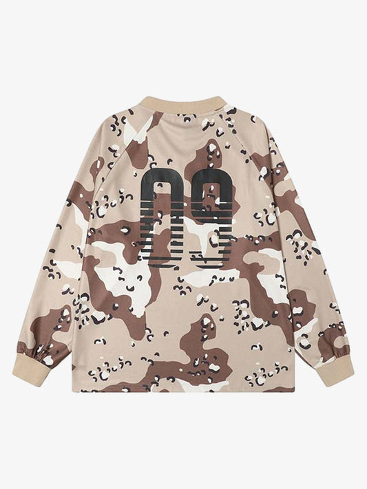 Camouflage Alphanumeric Print Long-sleeved T-shirt