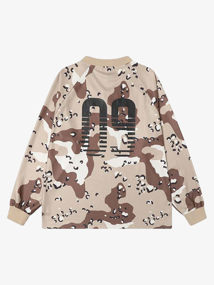 Camouflage Alphanumeric Print Long-sleeved T-shirt