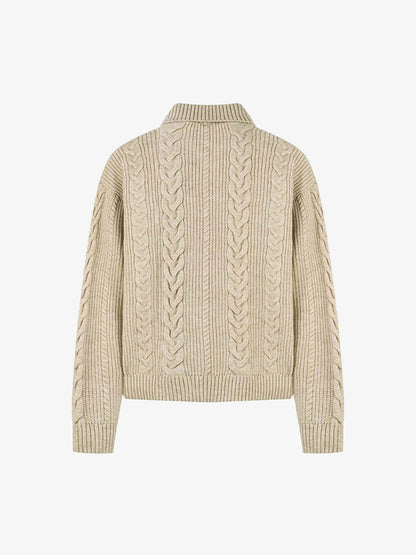 Cable Knit Zip-Up Sweater Jacket for Cozy Elegance