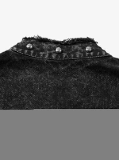 Rivet Deconstructed Split Stitching Denim Short-sleeved Shirt