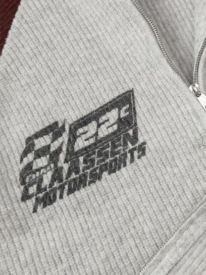 Stylish Contrast Panel Zip-Up Sweater for Casual and Sporty Looks