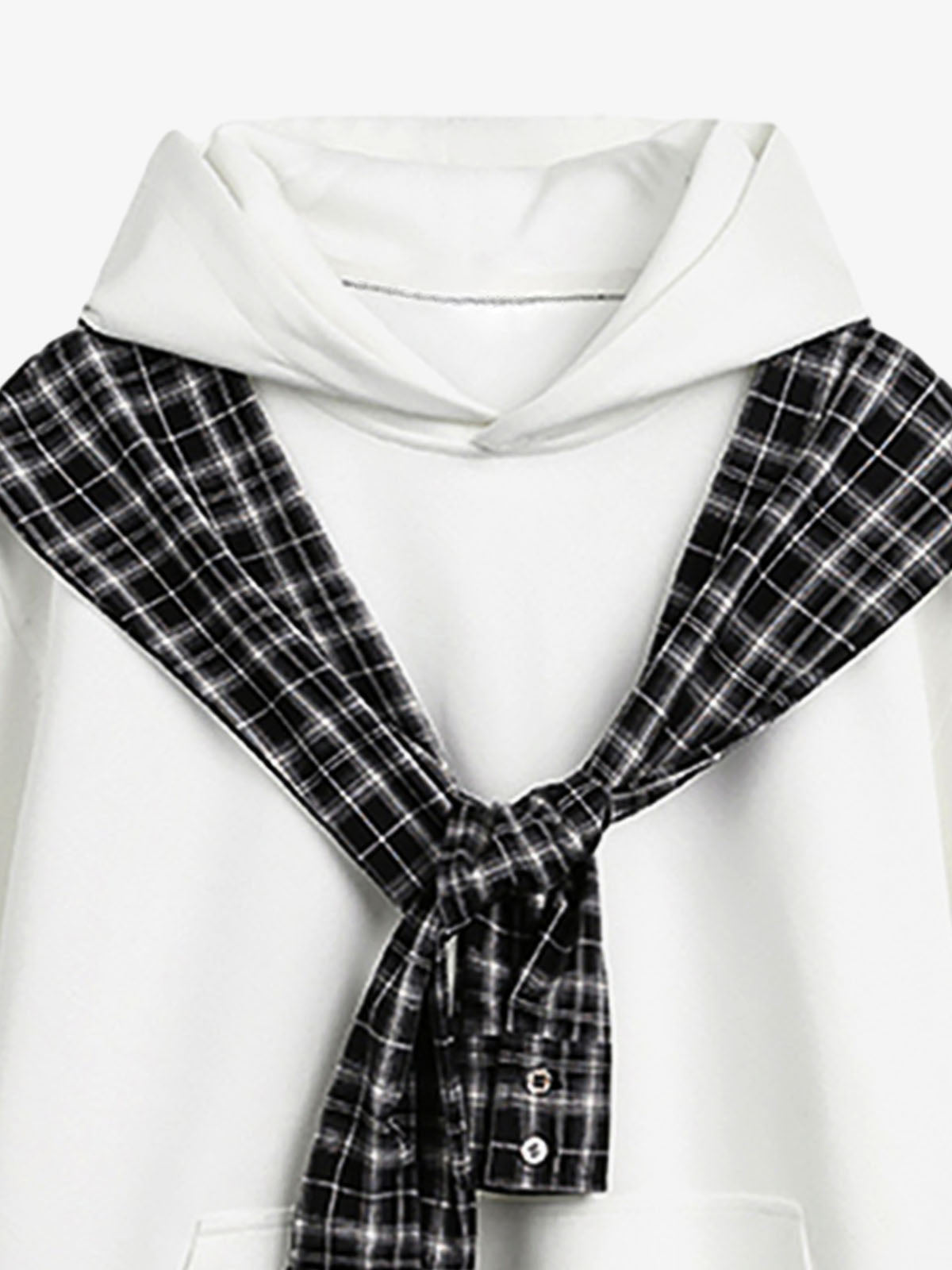 Stylish Plaid-Trimmed Hoodie with Sailor Collar Design for Women