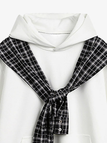 Stylish Plaid-Trimmed Hoodie with Sailor Collar Design for Women