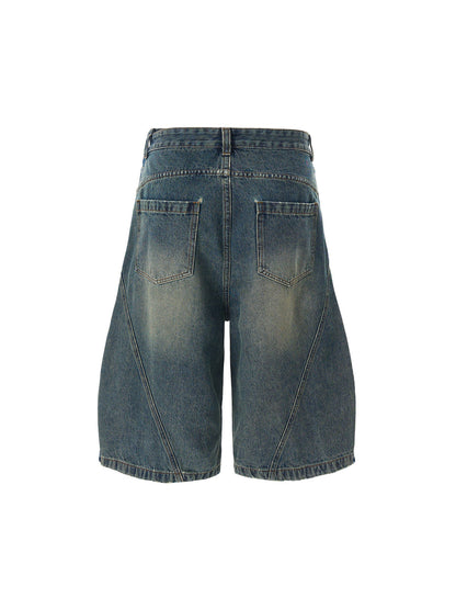 Washed Distressed Barrel Denim Jorts