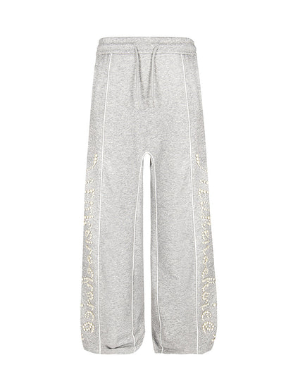 Retro Pearl Design Casual Straight Pants