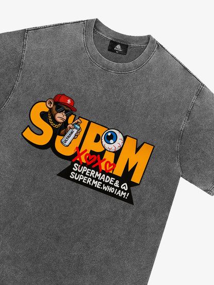 Supermade Trendy Hip-Hop Monkey Graffiti Font T-Shirt