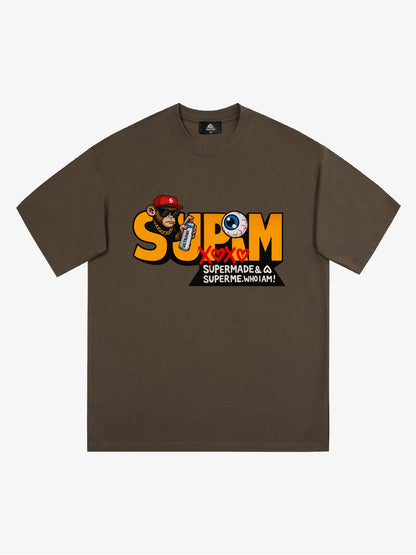 Supermade Trendy Hip-Hop Monkey Graffiti Font T-Shirt