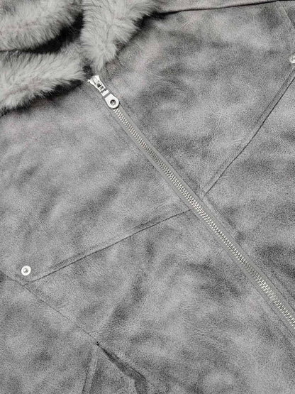 Stylish Tie-Dye Bomber Jacket with Faux Fur Hood for Winter and Fall