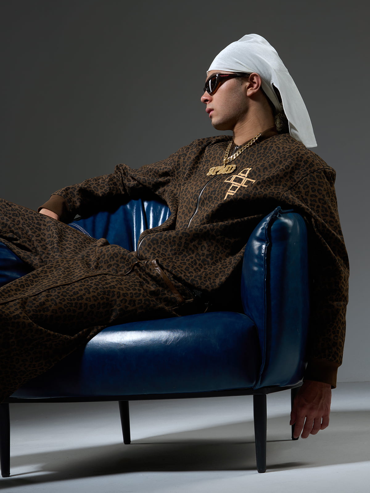 Cross Frame Leopard Print Baseball Jacket