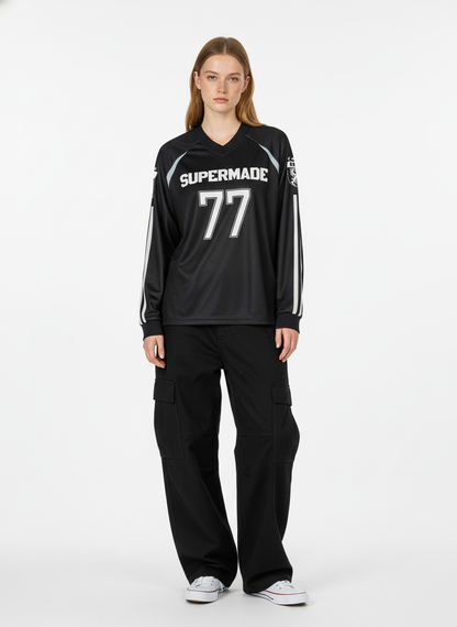 Street Jersey 77 Digital Print Striped Long Sleeve T-Shirt