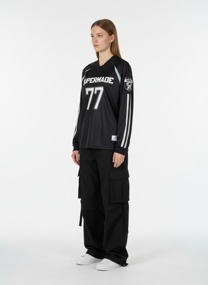 Street Jersey 77 Digital Print Striped Long Sleeve T-Shirt