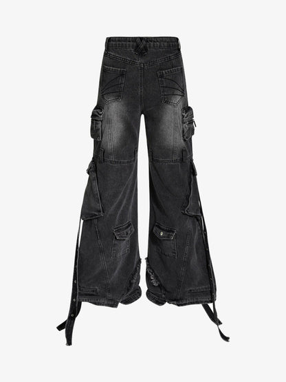 Oversized Vintage Cargo Pants with Multiple Pockets and Adjustable Straps