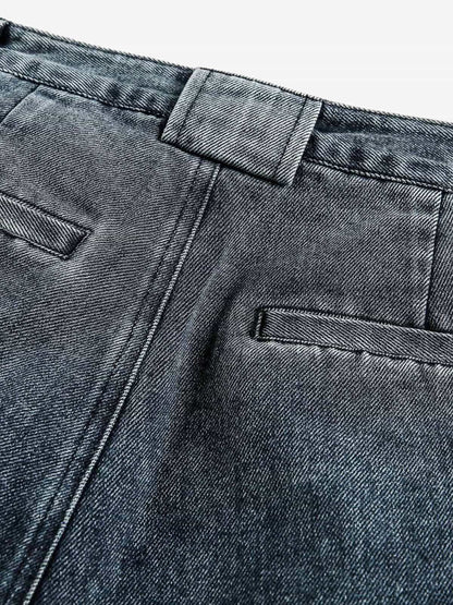 Washed Dirty Dyed Pleated  Barrel Jeans