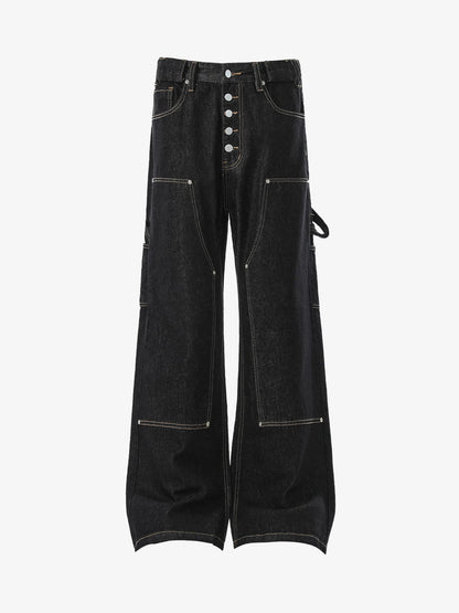 High-Waisted Wide-Leg Cargo Pants with Unique Pocket Design