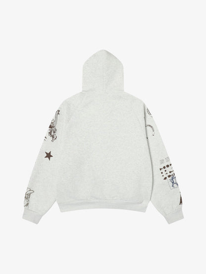 Stylish Graphic Hoodie with Unique Artwork and Fleur-de-Lis Design