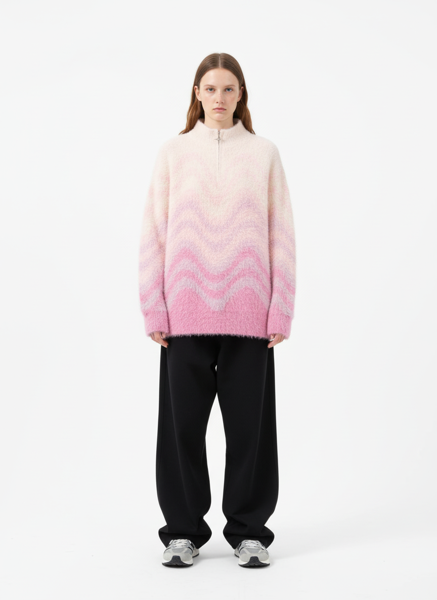Street Gradient Wave Jacquard Knit Sweater