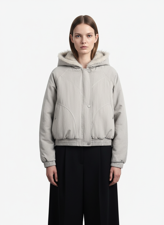 Spliced Fur Hooded Quilted Jacket - 2285