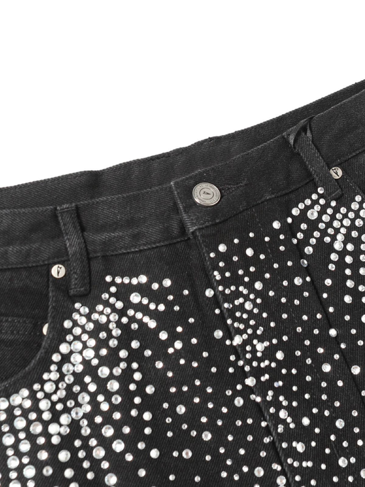 Retro Washed Rhinestone Raw Edge Denim Shorts - 2419