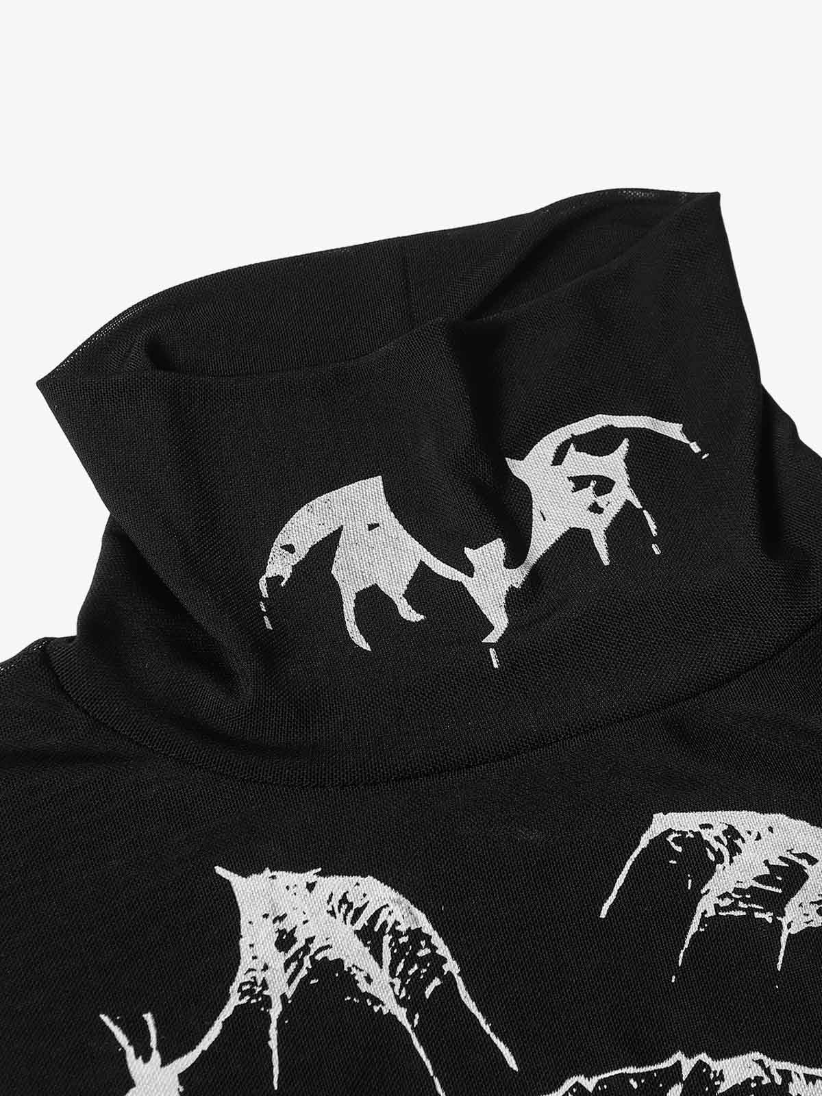 Gothic Skull Print Turtleneck Tight Long Sleeve T-Shirt