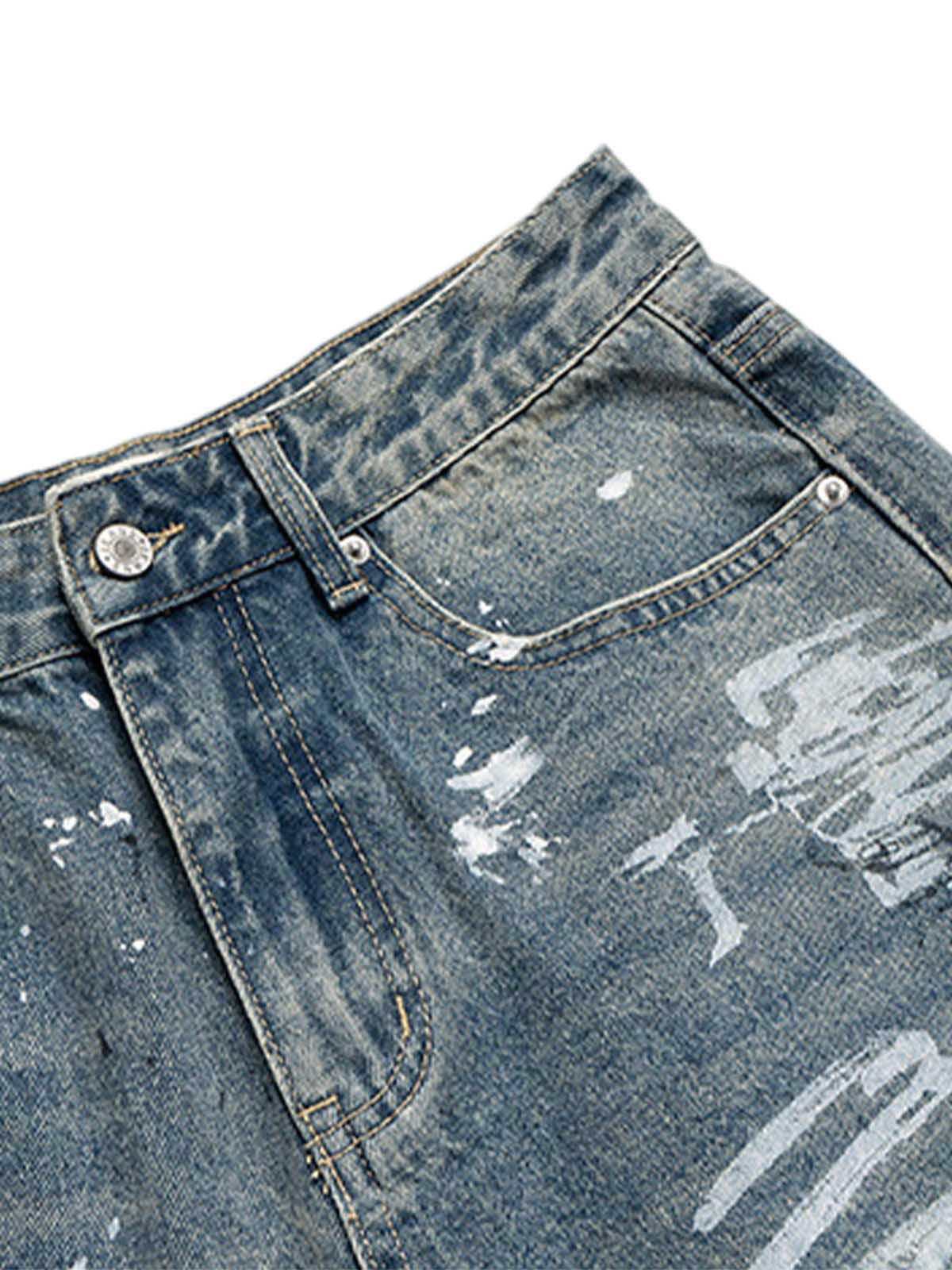 Ripped Hand-Painted Graffiti Ripped Jorts