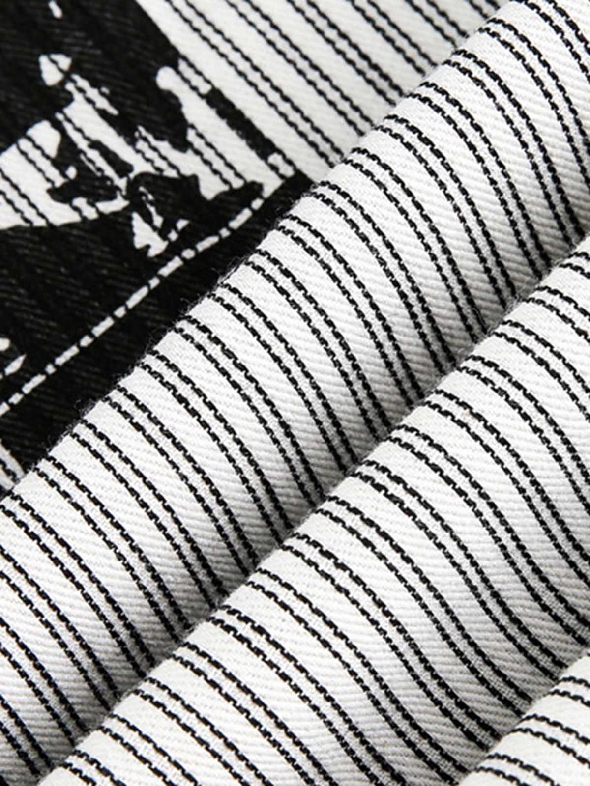 Striped Button-Up Shirt with Graphic Pocket Design