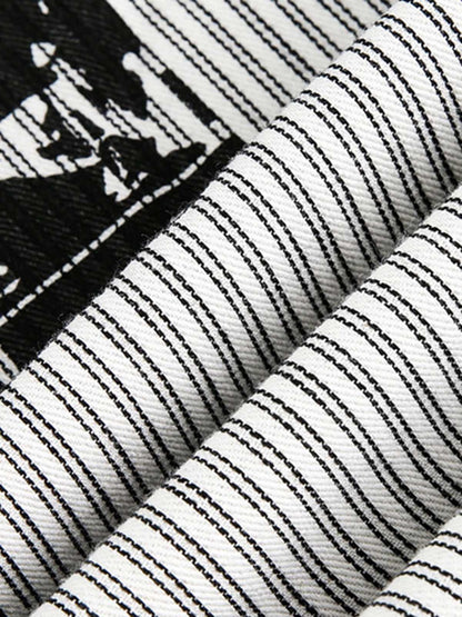 Striped Button-Up Shirt with Graphic Pocket Design