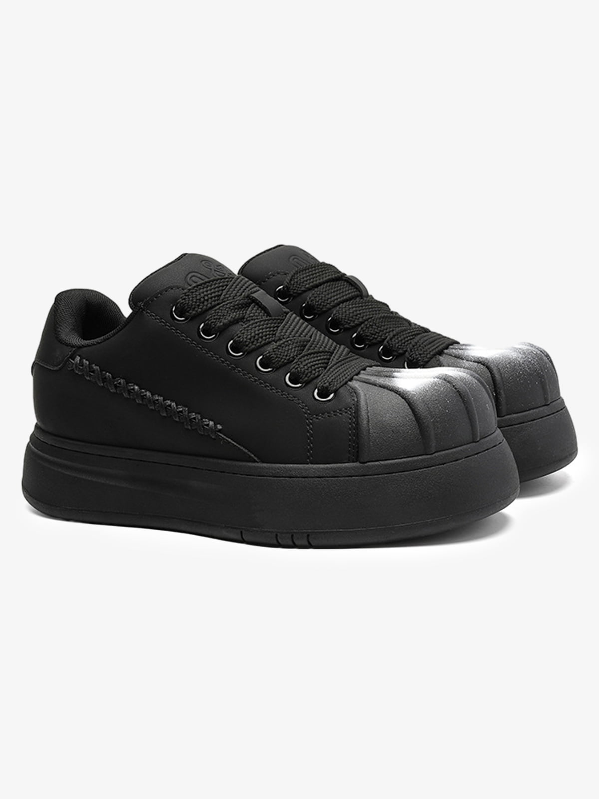 Black Chunky Sneakers with Fluid Lines and Granular Outsole for Everyday Wear