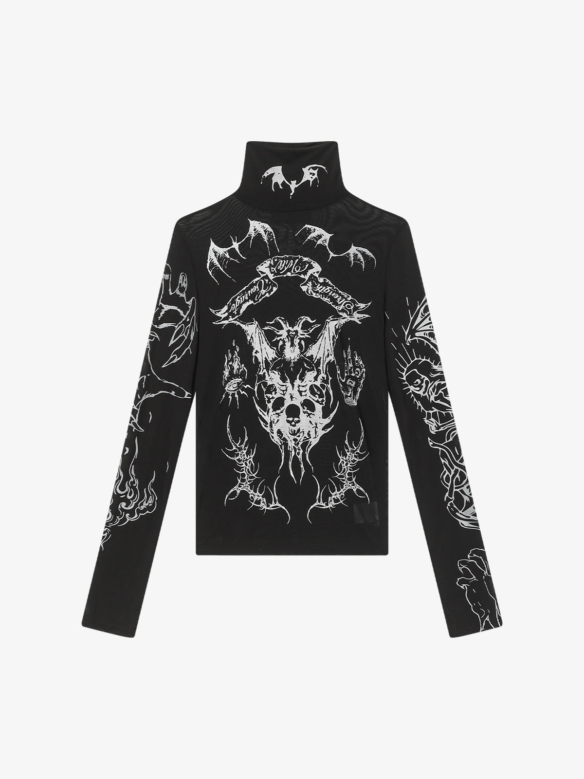 Gothic Skull Print Turtleneck Tight Long Sleeve T-Shirt