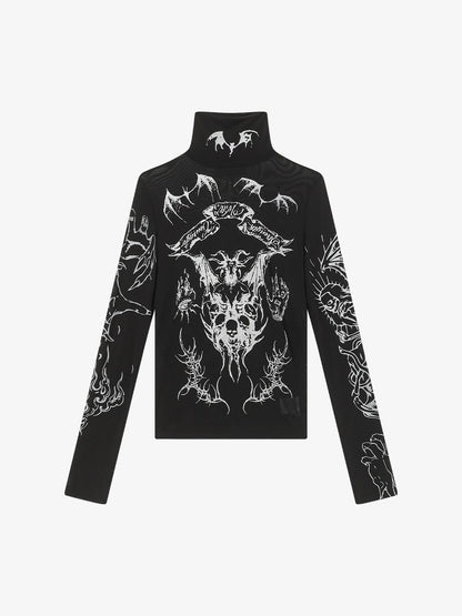 Gothic Skull Print Turtleneck Tight Long Sleeve T-Shirt