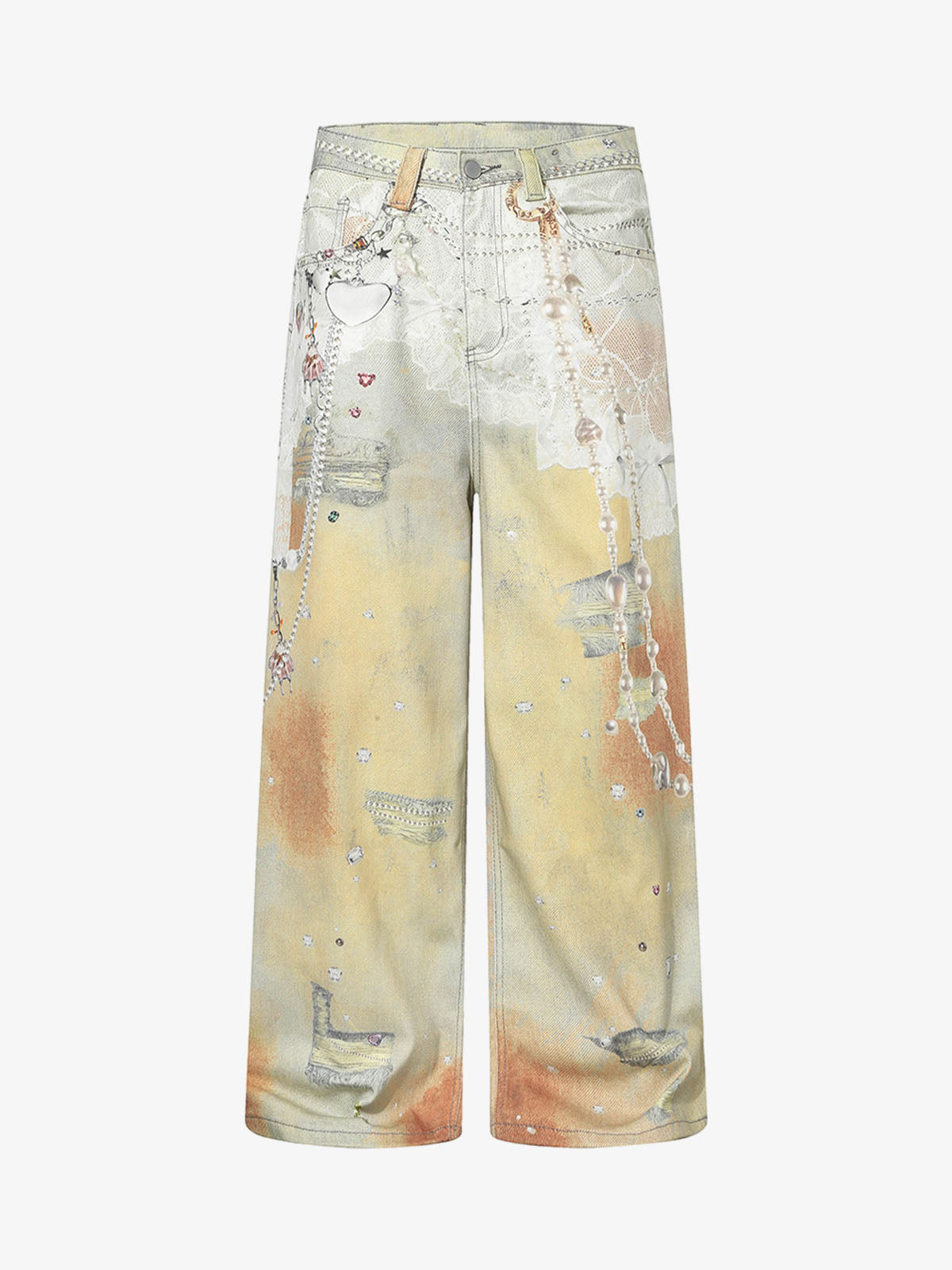 Embellished Wide-Leg Jeans with Unique Artistic Design for Fashion Lovers