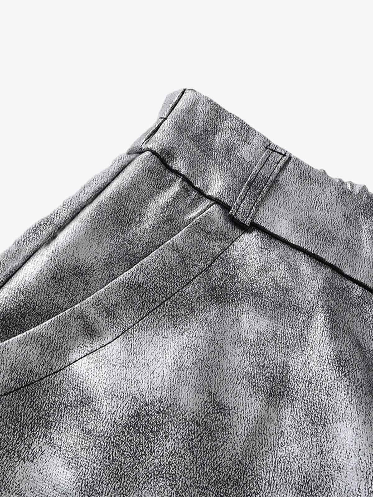 Retro Silver Loose Metallic Straight Pants