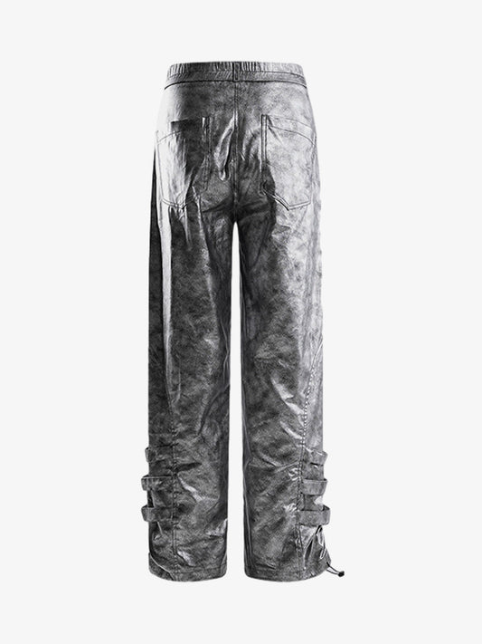 Retro Silver Loose Metallic Straight Pants