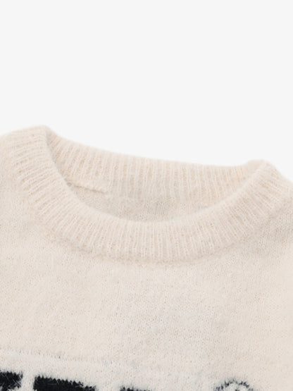Letter Embroidery Round Neck Casual Sweater