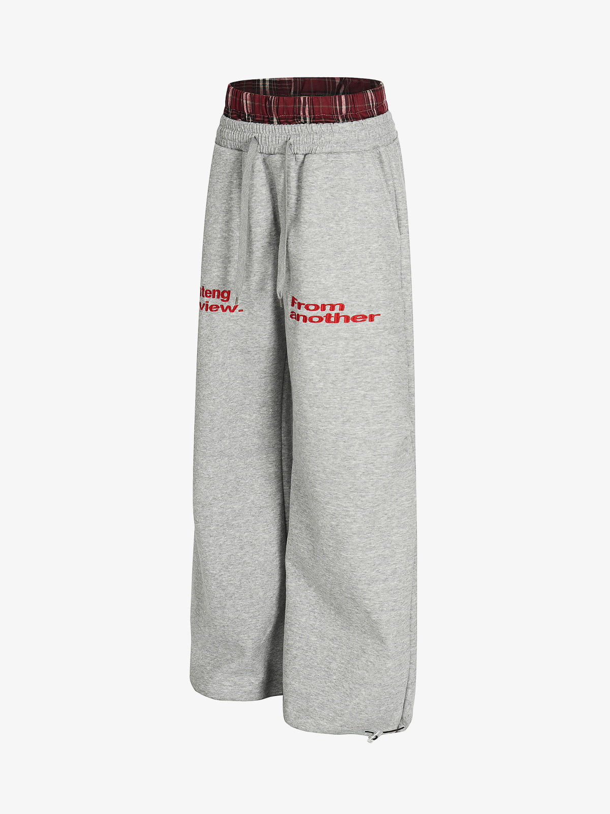 Wide-Leg Lounge Pants with Plaid Waistband and Stylish Lettering