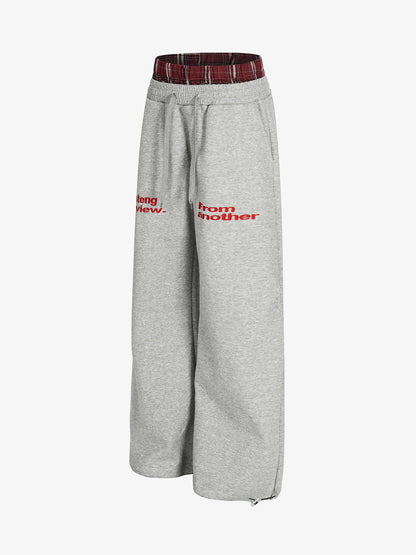 Wide-Leg Lounge Pants with Plaid Waistband and Stylish Lettering