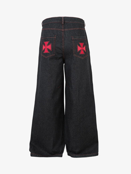 Thesupermade Contrast Thread Cross Letter Embroidered Jeans