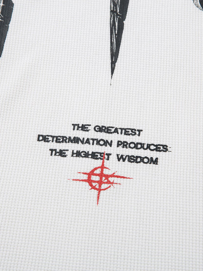 Thesupermade Letter Print Waffle Long-sleeved T-shirt