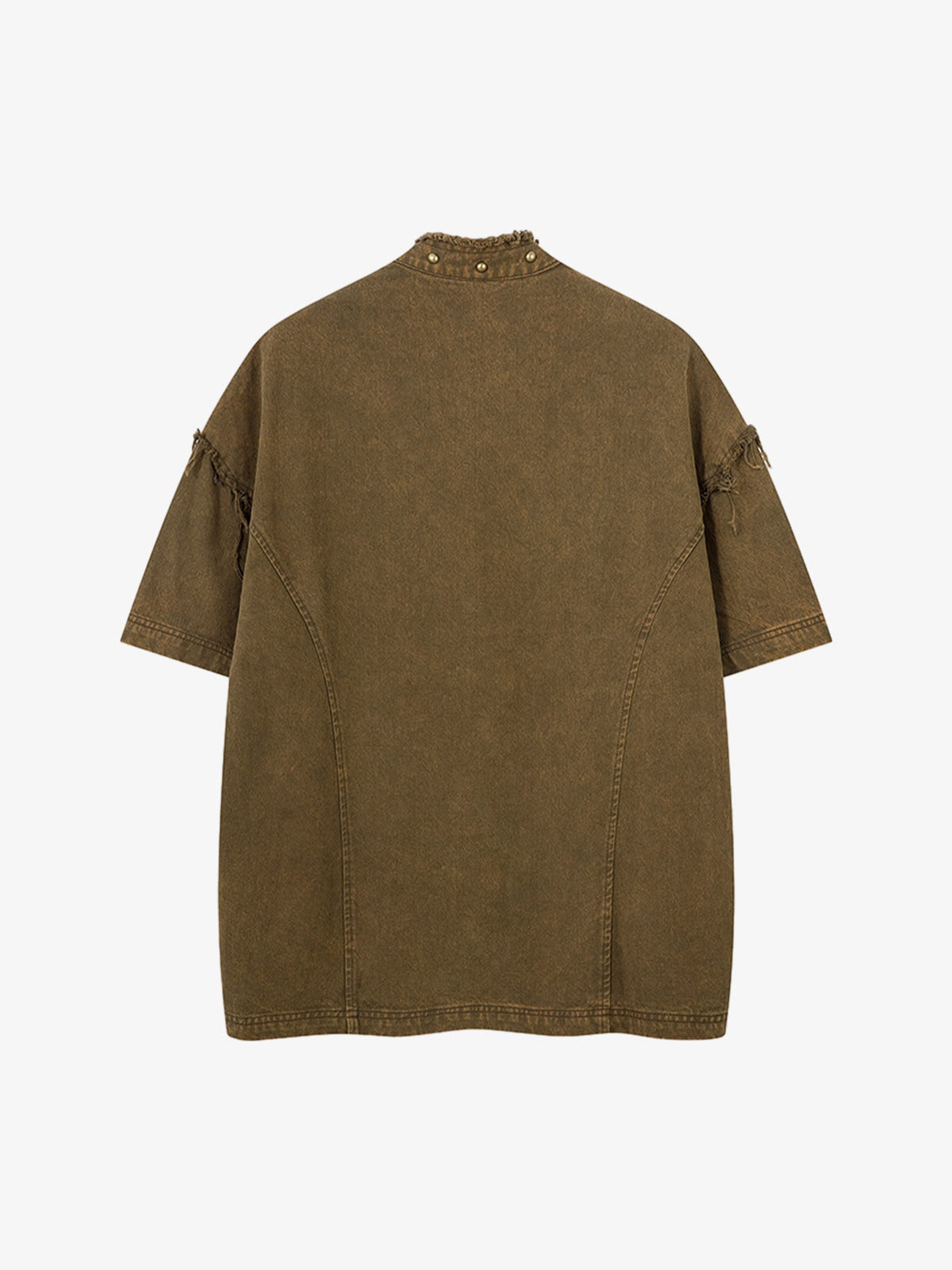 Rivet Deconstructed Split Stitching Denim Short-sleeved Shirt