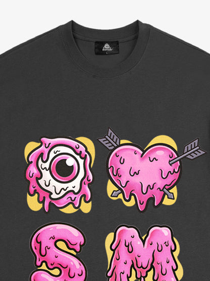 Thesupermade eyeball and love graffiti declaration T-shirt