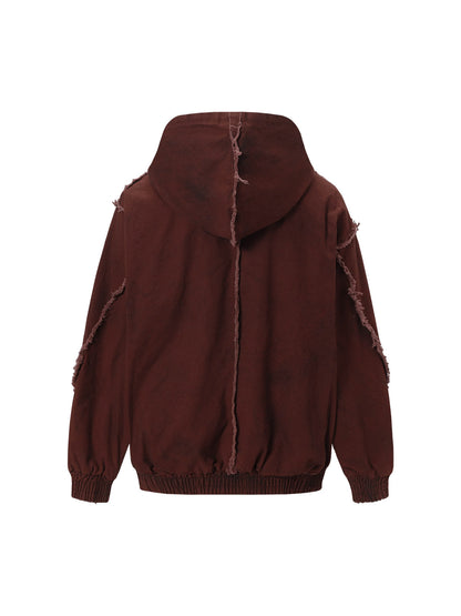 Thesupermade Washed Distressed Fur Hooded Jacket